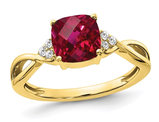 1.95 Carat (ctw) Cushion Cut Lab Created Ruby Ring in 10K Yellow Gold